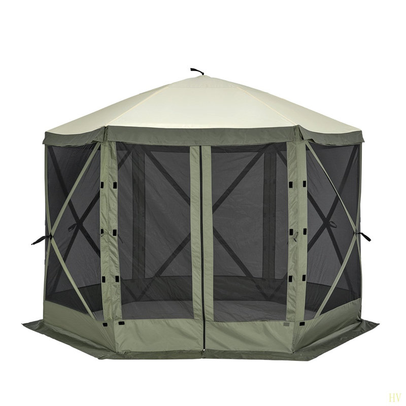 Tente pour abri de jardin Pop Up, abri de soleil avec auvent à 6 côtés avec 6 toiles d'intimité amovibles et fenêtres en filet, tente écran à installation rapide de 10 x 10 pi avec moustiquaire