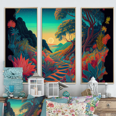 «Walking Path In The Colorful Mountains II», reproduction sur toile 3 pièces