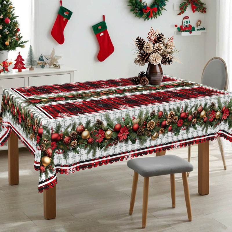 Nappe 1pc, thématique de Noël, nappe ronde / rectangulaire, manteau de cheminée, décoration de Noël, décoration de salle à manger pour fêtes, housse de table ronde de Noël, accessoires de cuisine festive, plusieurs tailles disponibles