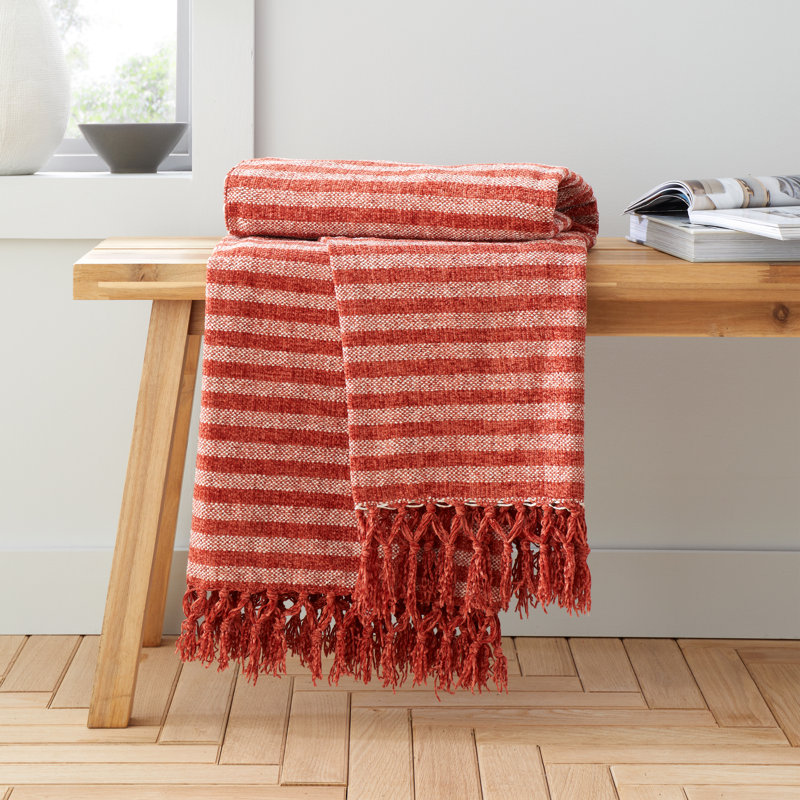Stripe Chenille Blanket Throw, Red