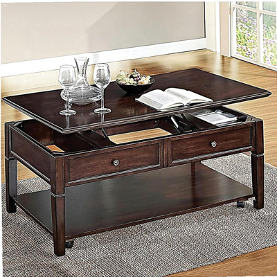 Table basse en bois de noyer avec plateau relevable