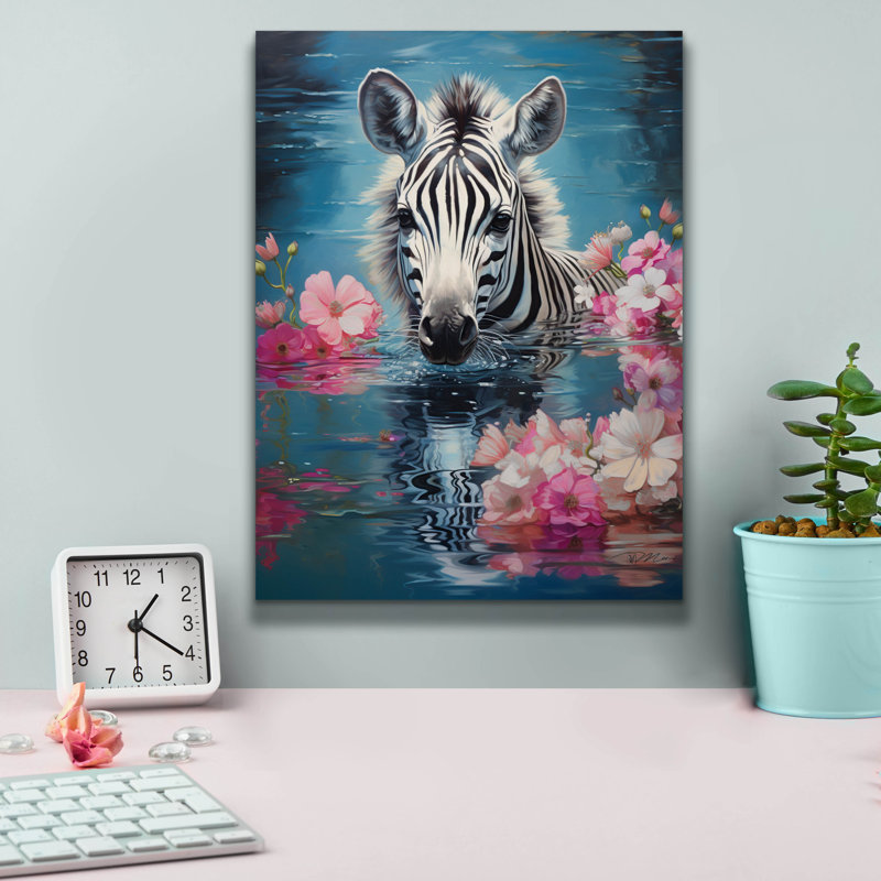 Toile épique «Zèbre dans l'eau» par Momart, H 16 po x l 12 po x P 0,75 po