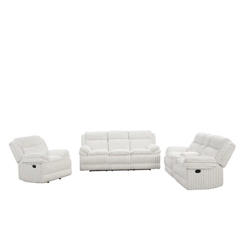Heaven White 3-Piece Reclining Living Room Set