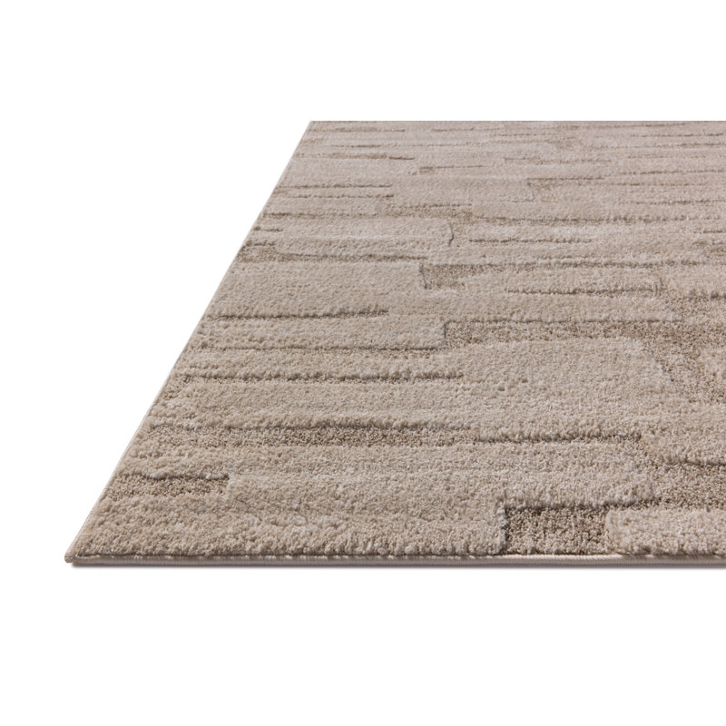 Taupe and Beige Abstract Polyester Area Rug, 5'3" x 7'6"