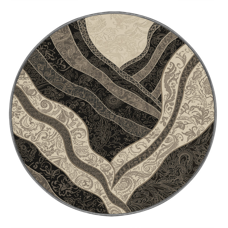Tapis oriental gris moelleux en peluche Soft, Rond 4 pi