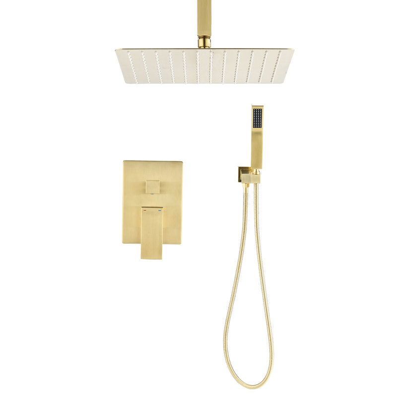Douche de plafond pour salle de bain - Tête 10 po et poche en or brossé et ensemble, Or brossé