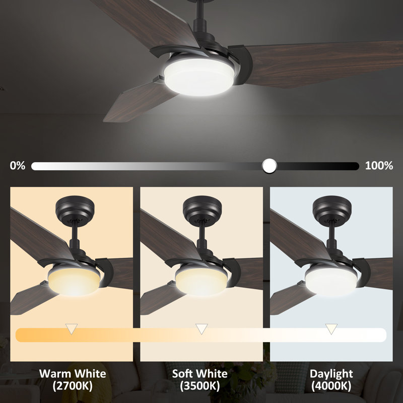 Ventilateur de plafond standard à 52 pales 52 po avec télécommande et ensemble d'éclairage inclus Alcia, Noir / bois foncé