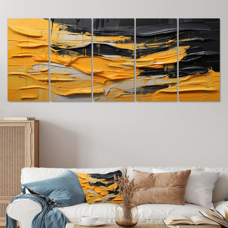 «Bold Mustard Yellow Tranquility - Abstract», ensemble de 5 décorations murales abstraites, H 32 po x l 80 po