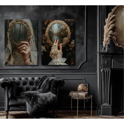 Art mural sur toile foncé universitaire Moody gothique victorien, peinture antique, décoration murale, femmes rétro, Halloween, affiche, impressions pour chambre à coucher, salon, scène, décoration
