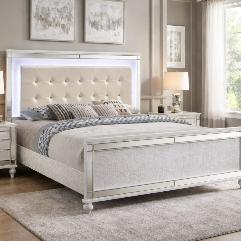 Lee Upholstered Bed, White, Full