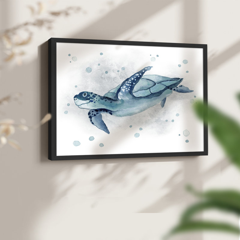 Blue Turtle II -Framed Print - Restickable, Noir, noir, noir, noir, H 16 po x l 20 po