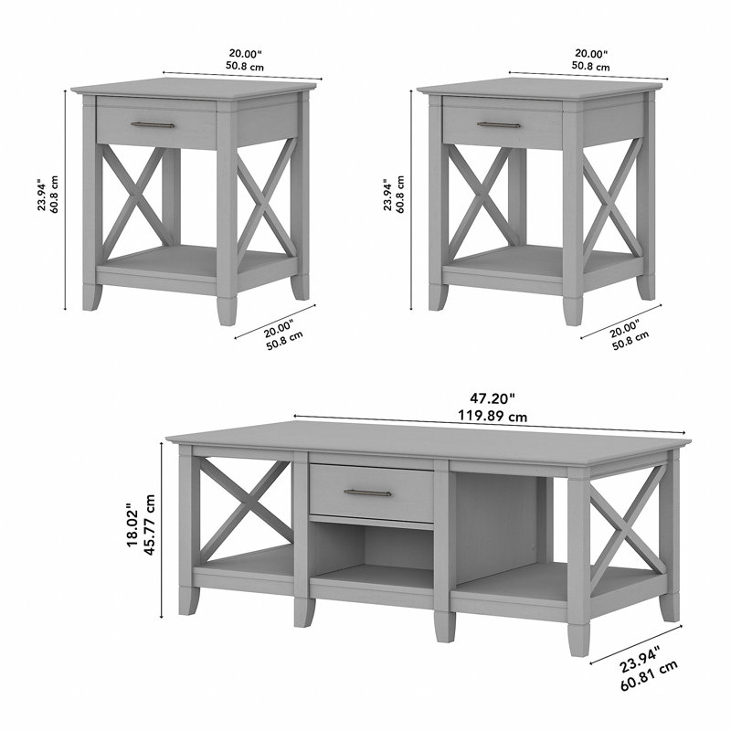 Ensemble de tables basses 3 pièces Huckins, Cape Cod gris