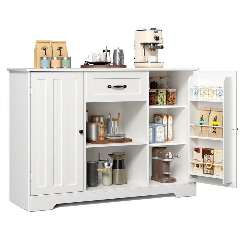 45.7''W  3 Drawer Sideboard with Pantry Doors, Adjustable Shelves and Large Drawer, White