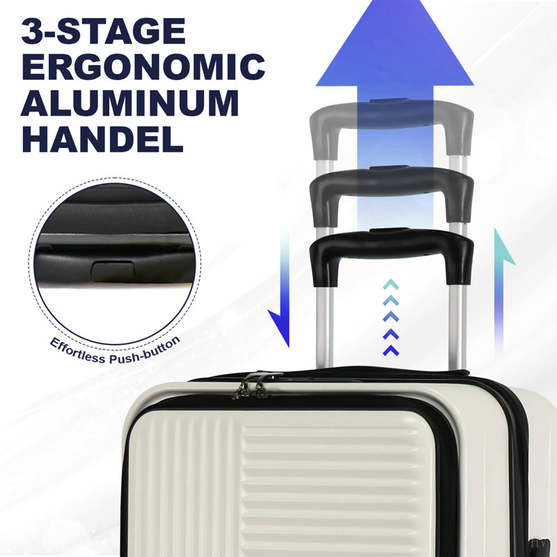 Luggage,with front opening,TSA approved lock,hardshell suitcase, White