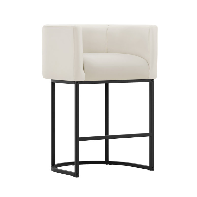 Christlyn 33.5'' H Metal Counter Height Bar Stool, Faux Leather, Antique White Seat/Black Frame