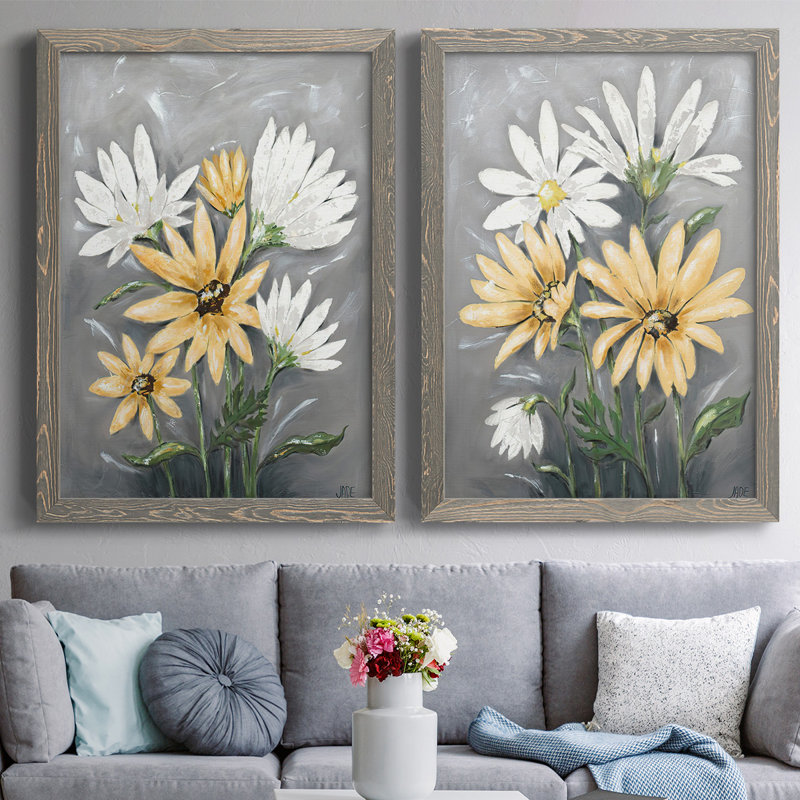 «Summer Daisies I», reproduction de photo sur toile 2 pièces, H 36,5 po x l 53 po x P 1,5 po, Cadre gris