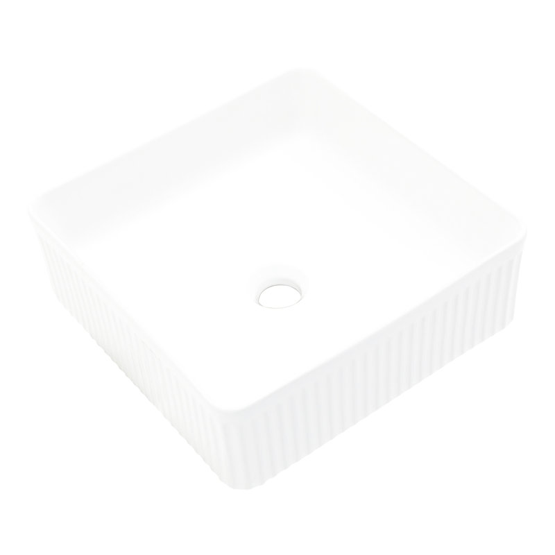 White Ceramic Square Vessel Sink Bathroom 16.06"X16.06" - Stain , Contemporary For Home, Modern White, Polished, Office, Building