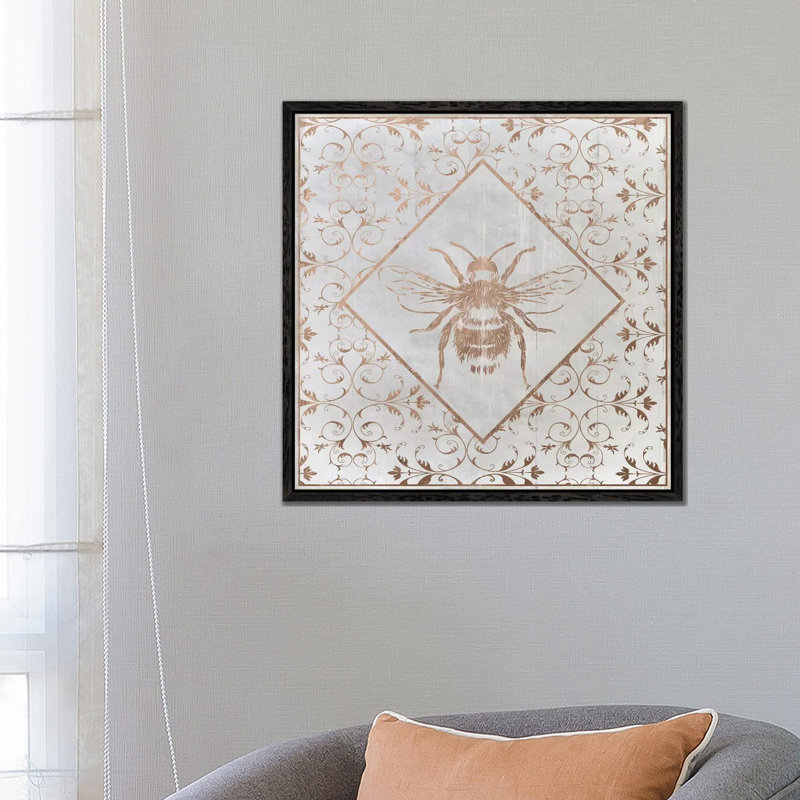 Bee Distressed II by Daniela Santiago - Print on Canvas, Black Framed, 66.04cm H x 66.04cm W x 3.81cm D