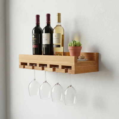Premium Series Solid Hard Wood Wall-mounted Wine Rack & Stemware Holder
