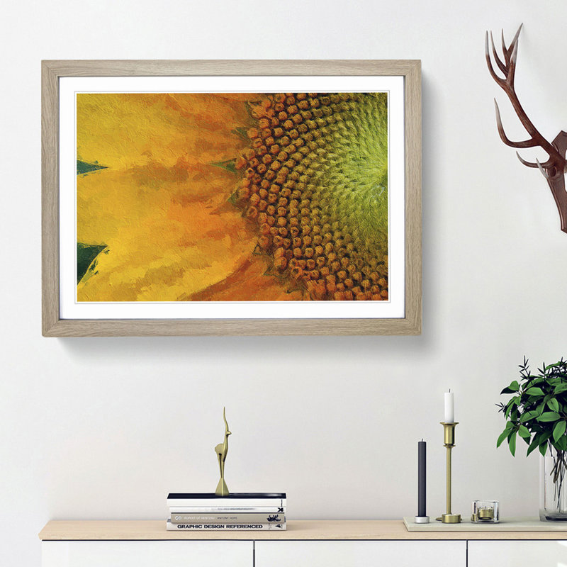 Petals of the Yellow Sunflower - Picture Frame Painting Print, 27cm H x 36cm W x 2cm D, Oak Framed