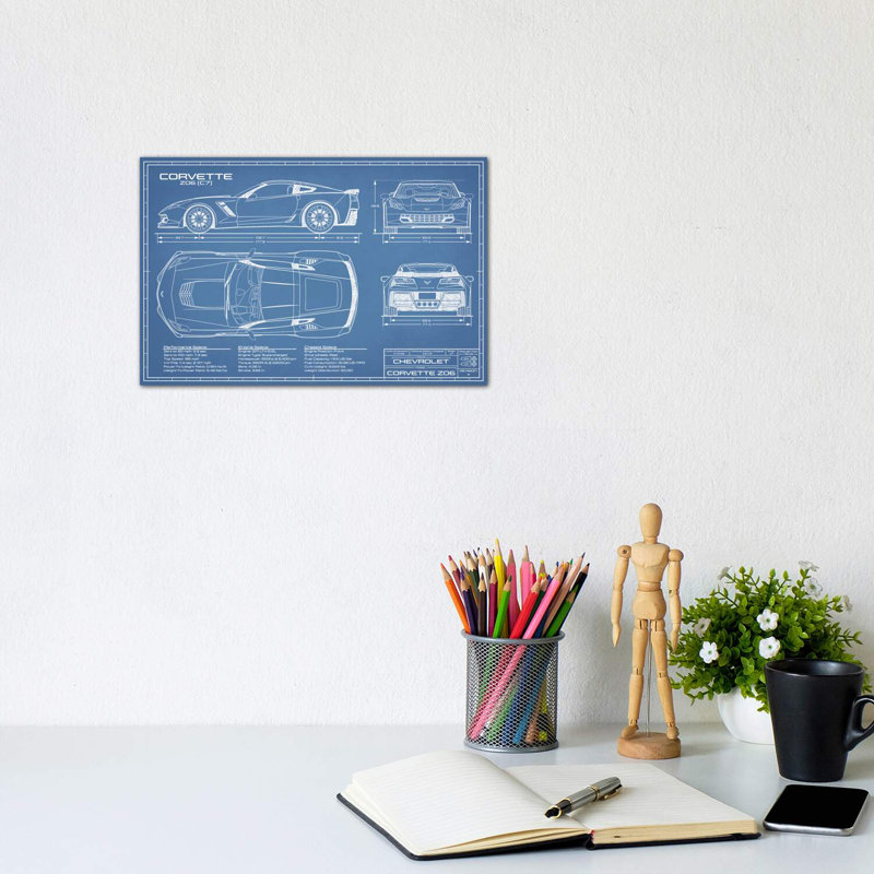 Corvette (C7) Z06 Blueprint by Action Blueprints - Wrapped Canvas Print, 20.32 cm H x 30.48 cm W