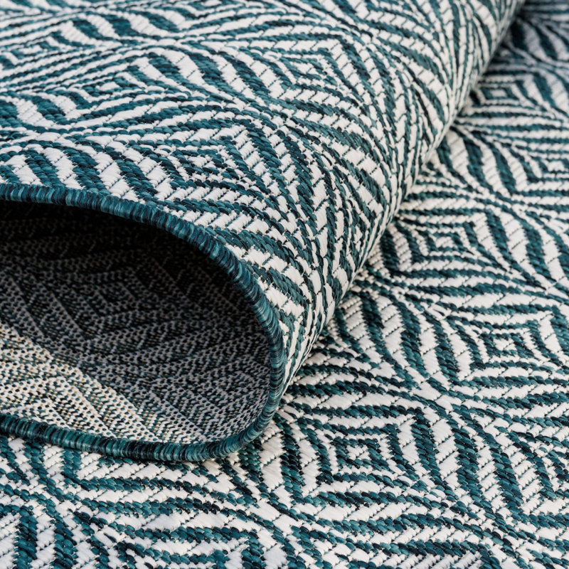Lithonia Blue/Ivory Indoor/Outdoor Rug, Round 4'1"