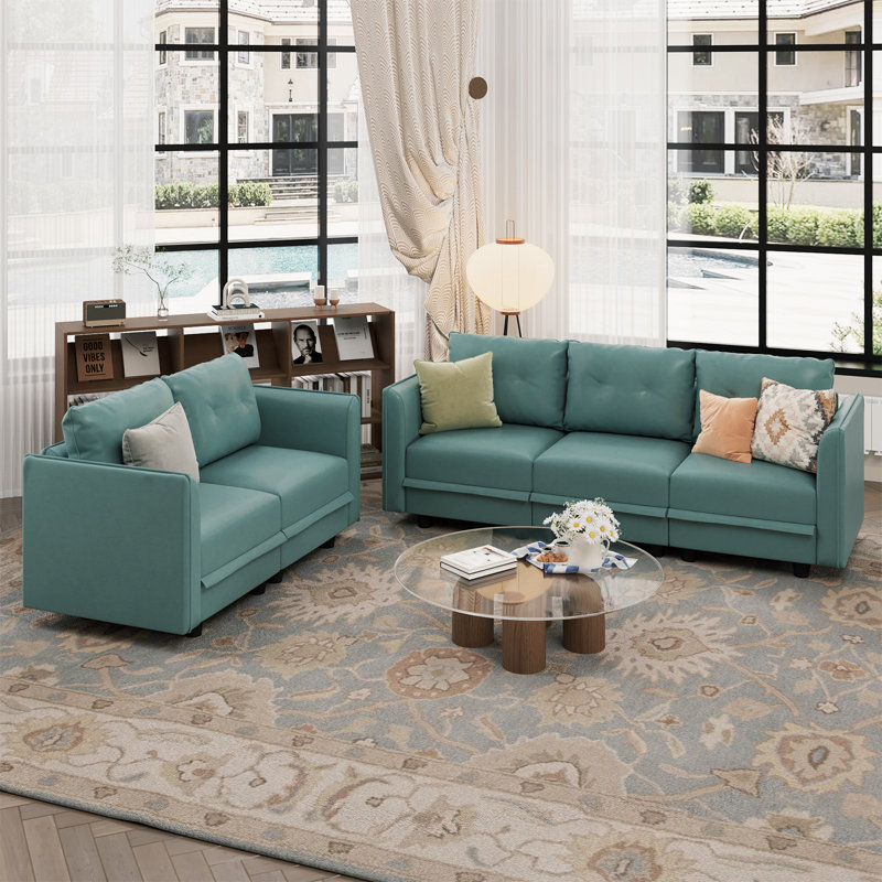 Canapé modulaire avec rangement 2 pièces Zendajas, Mélange de polyester vert sarcelle