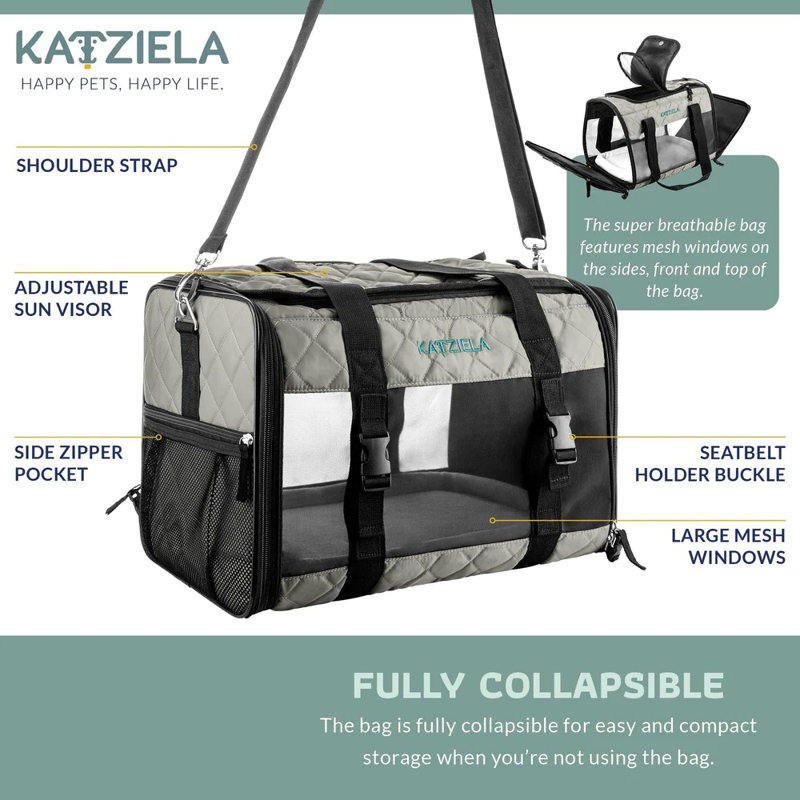 Sac de transport pour animaux Katziela, H 11 po x l 11 po x P 19 po, Gris