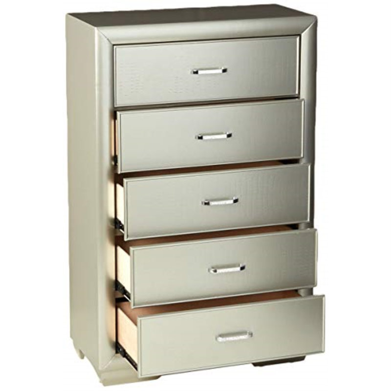 Commode 5 tiroirs Century, Argent-champagne