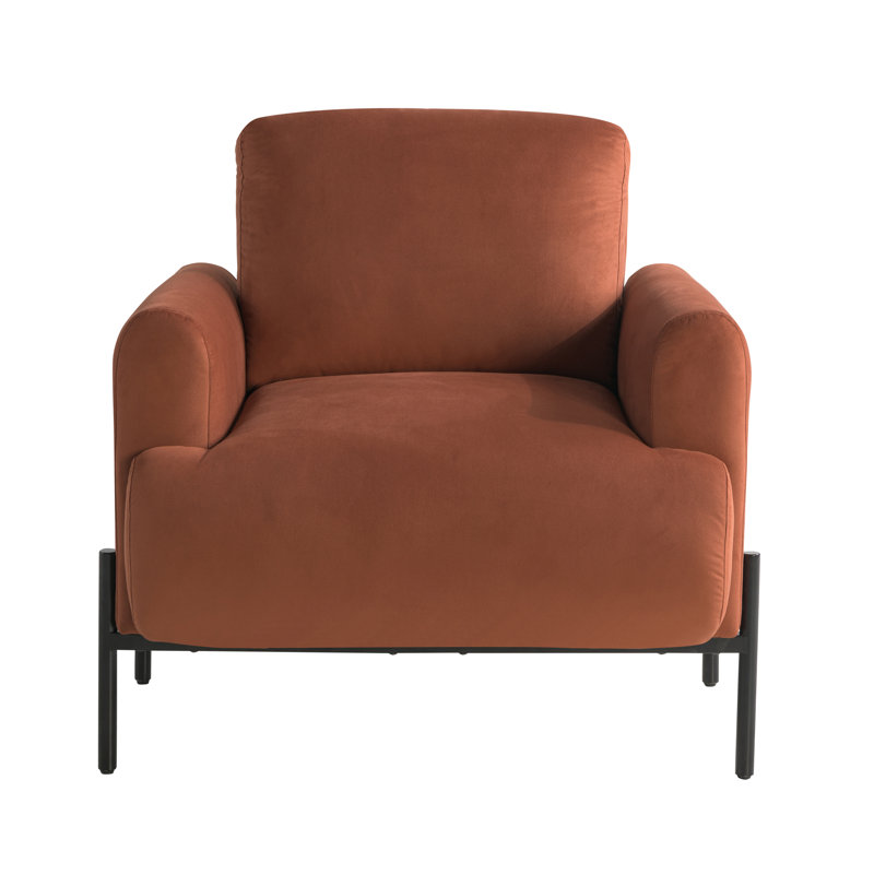 Nerene 35.3" Upholstered Soft Modern Round Arm Accent Chair in Velvet, Rust Velvet