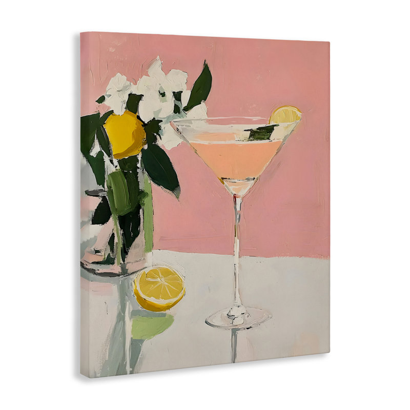 Pink Cocktail with Lemons Canvas, design by Riley B, 20" H x 16" W