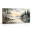 Ensemble de 1 tableau sur toile représentant un chalet au bord d'un lac-130709336-130709332