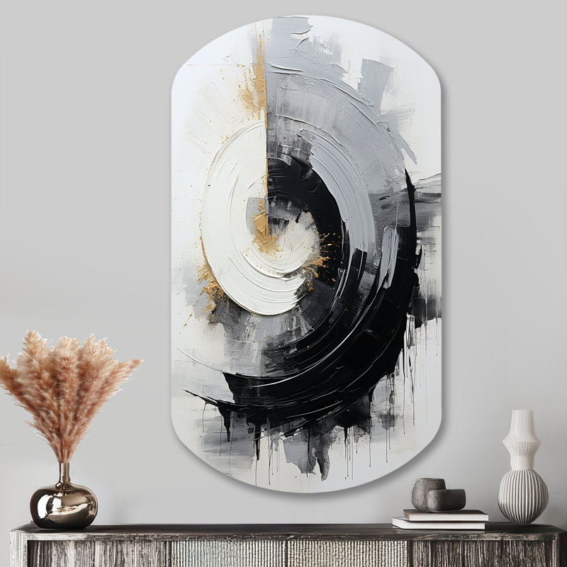 Black And White Zen Spiral II - Cylinder Abstract Spirals Metal Wall Art, Asymmetrical Metal Wall Sculpture Print