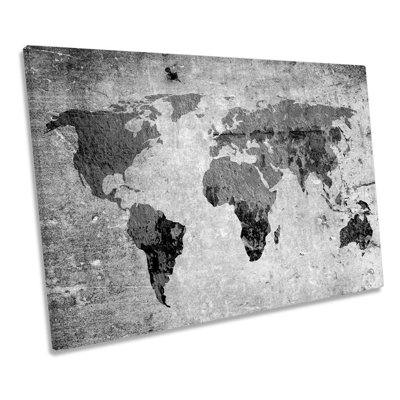 World of the Map Distressed B&W 1 Piece Wrapped Canvas Wall Art