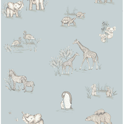 Safari Babies Blue Animal Wallpaper