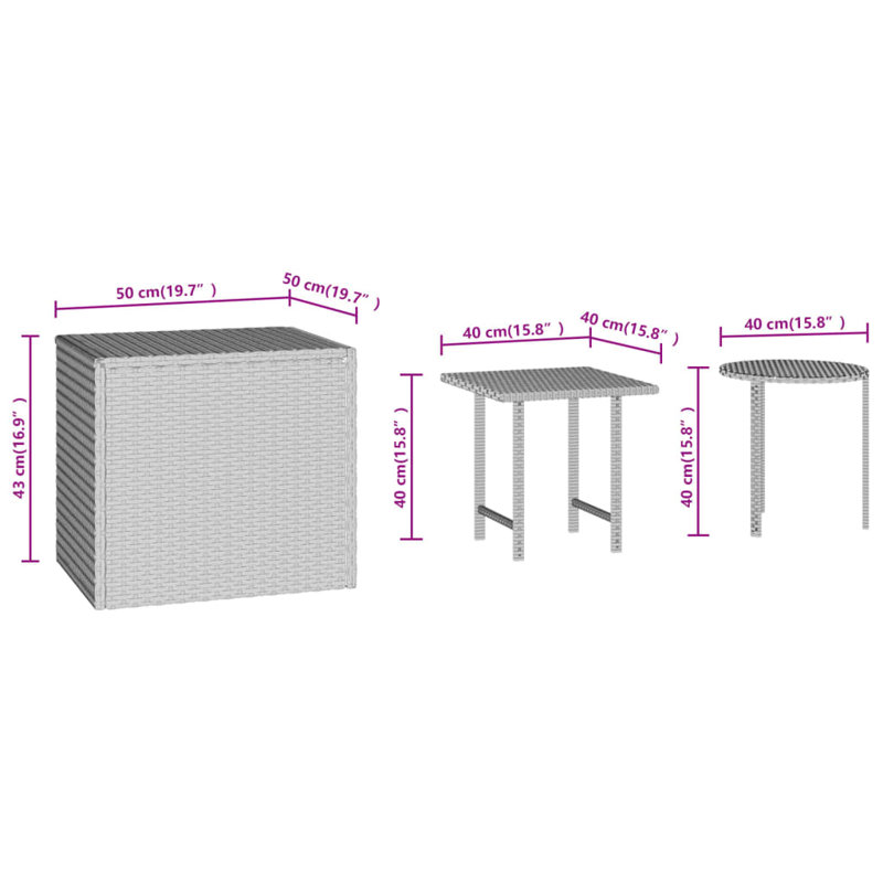 Tables d'appoint Latitude Run® 3 pièces en poly rotin noir, Noir