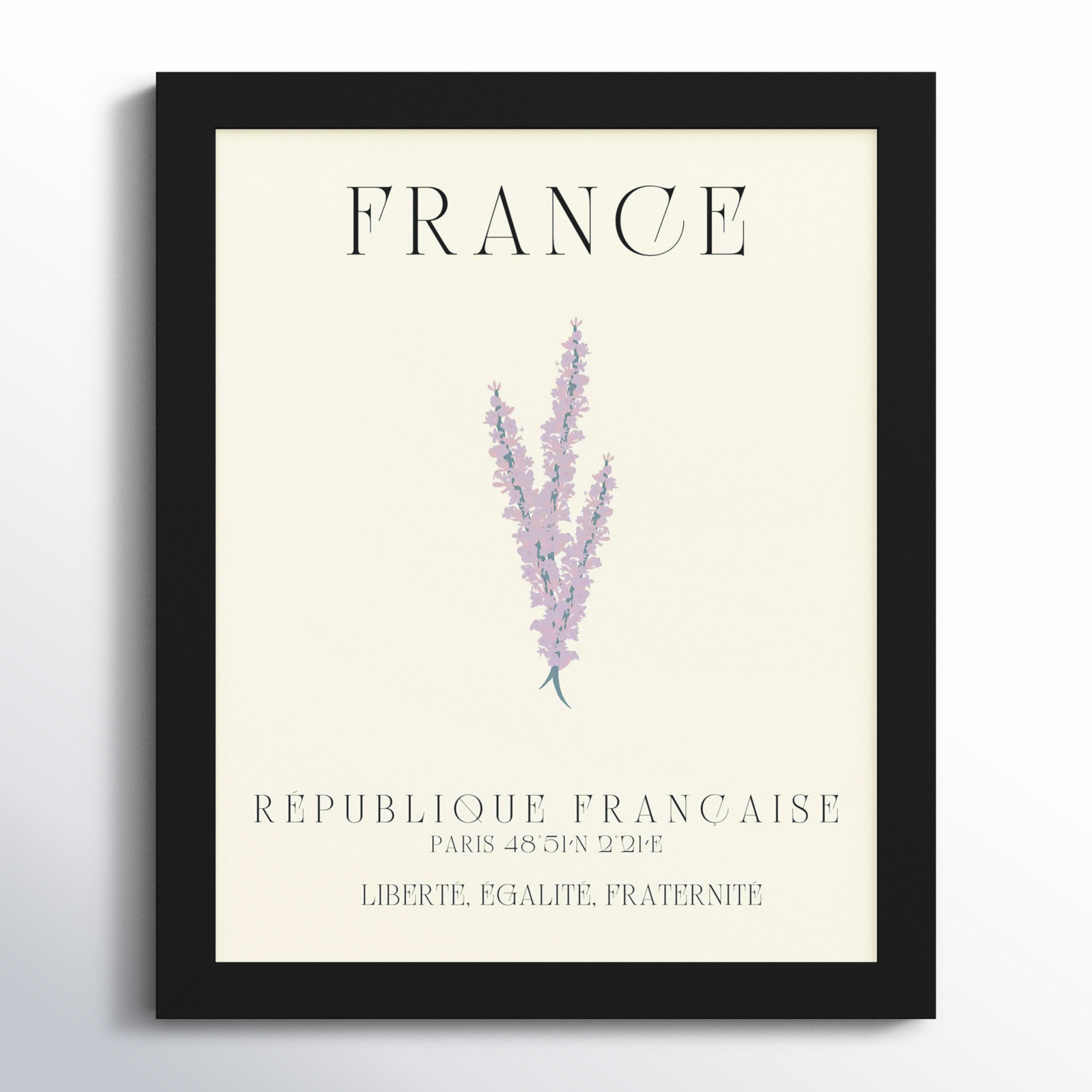 France Travel Poster French Lavender by Chayan Lewis, Black Framed, 14" W x 17" H x 1" D