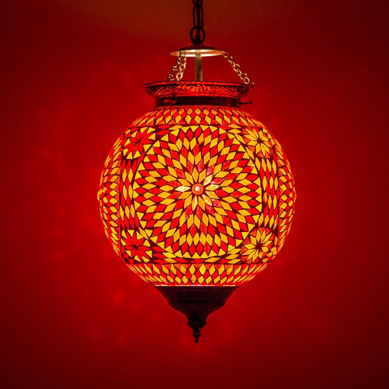 Charron 1 - Light Gold Sphere Pendant, Red Orange