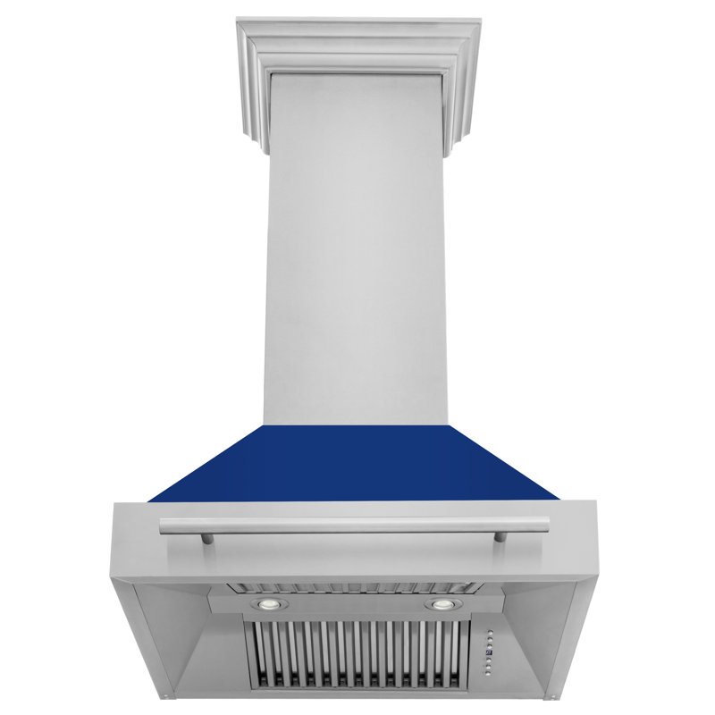 30" 400 CFM Ducted Wall Mount Range Hood with Nightlight, Blue Gloss