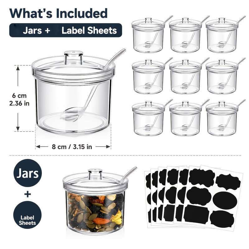 20-Piece Clear Spice Jar Set with Lids, Spoons, and Label Sheets