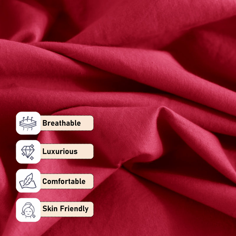 Ultra-Soft Microfiber Plain Duvet Cover Set with Matching Pillowcases - Everyday Bedding, Burgundy