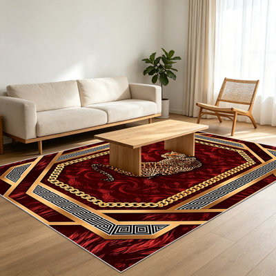 Tapis 1PC à imprimé animal et géométrique pour le salon, doux et confortable, adapté à toutes les saisons, facile à entretenir, lavable à la machine, tapis de dessous de table convenant à la chambre à coucher