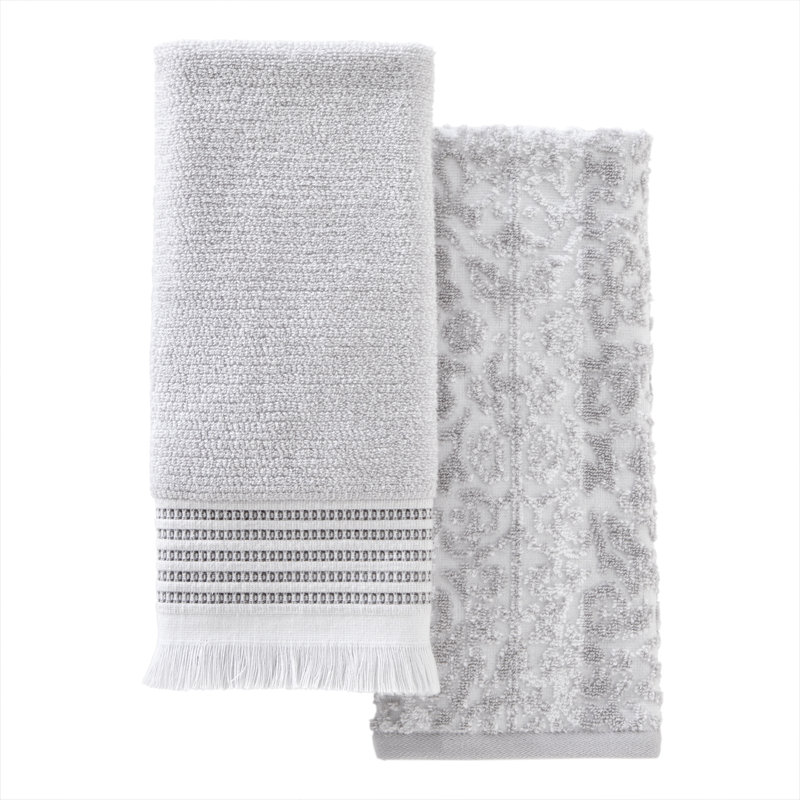 2 Piece Turkish Cotton Hand Towel Set, Gray