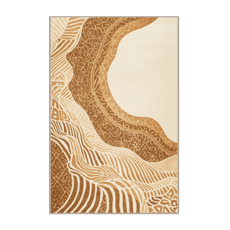 Tapis marocain d'inspiration mondiale Pegah lavable à la machine - reliure beige, 5 X 8