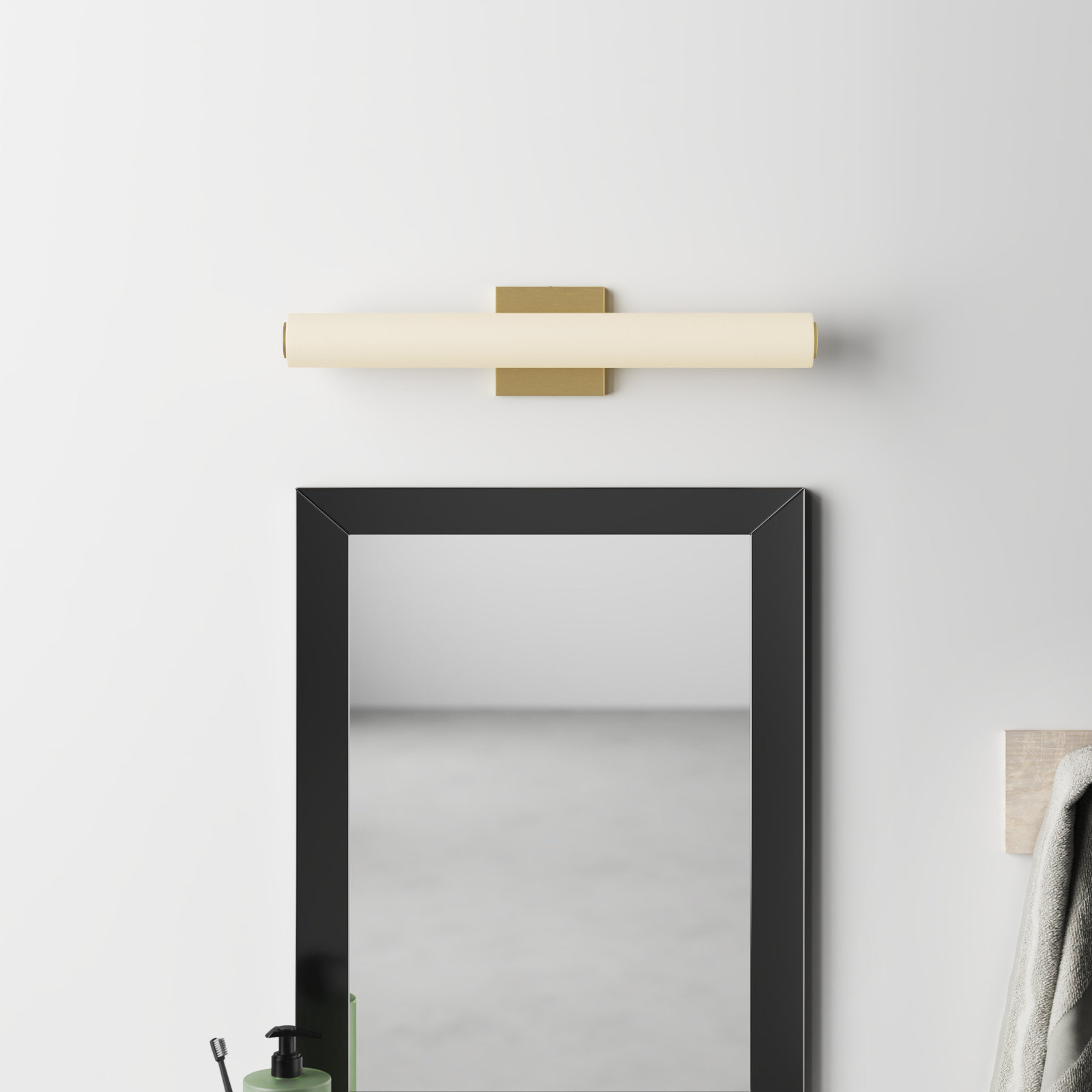 Aryon Single Frosted Dimmable LED Bath Bar, Lacquered Brass