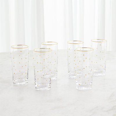 S/6 Celebration Highball Glasses-Clear W/Gold Dots