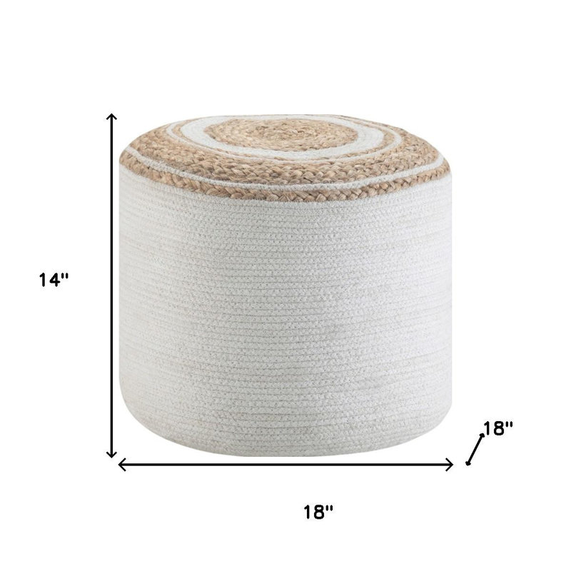 Pouf rond ottoman de 18 po en jute et coton color block naturel et blanc cassé