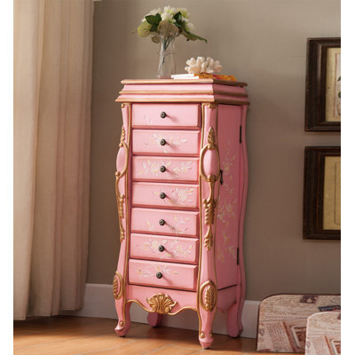 Country Style Solid Wood Jewelry Cabinet Flip Top Mirror Multi Compartment Storage Chest