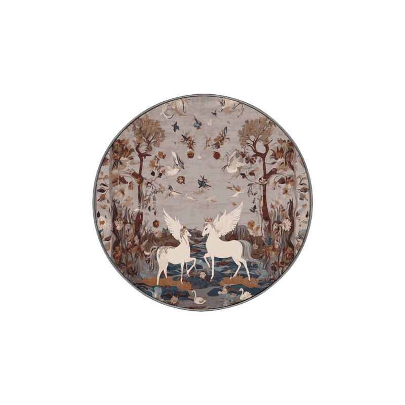 Machine Washable Gray Area Rug, Round 5'