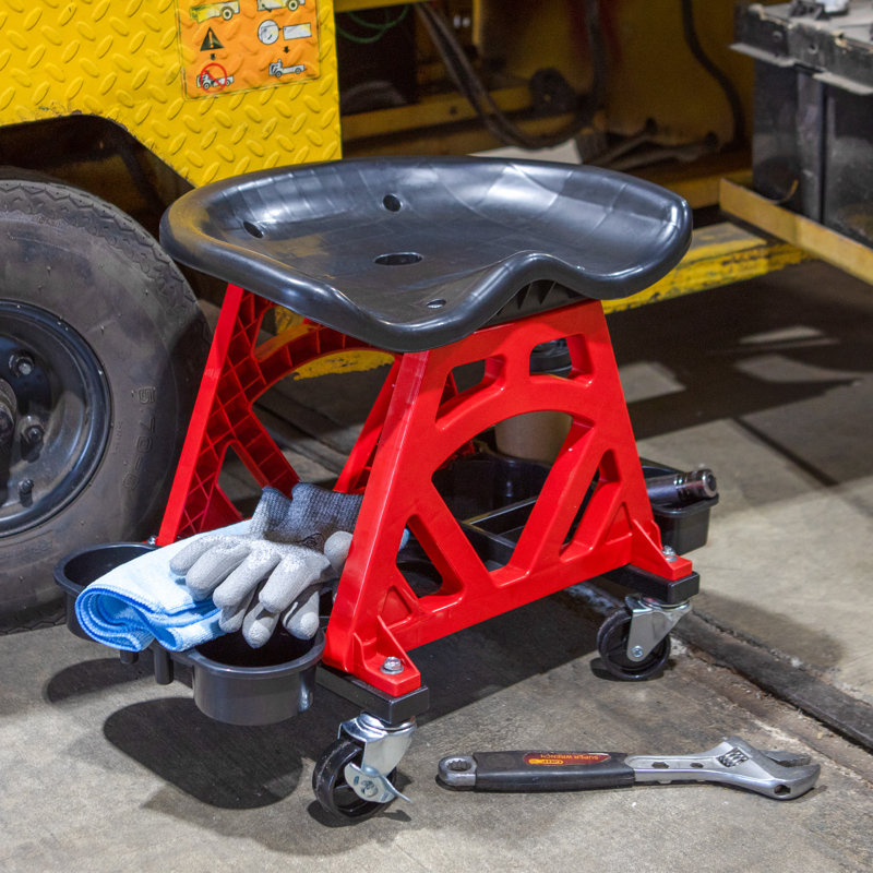 Stalwart Creepers Automotive Stool Chair - Mechanic Stool with Wheels and Tool Storage Tray